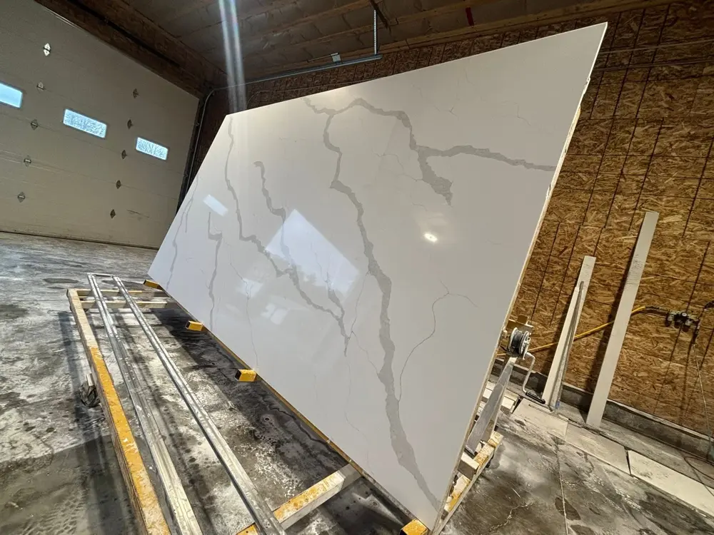 Stone slab on a tilt table in the shop